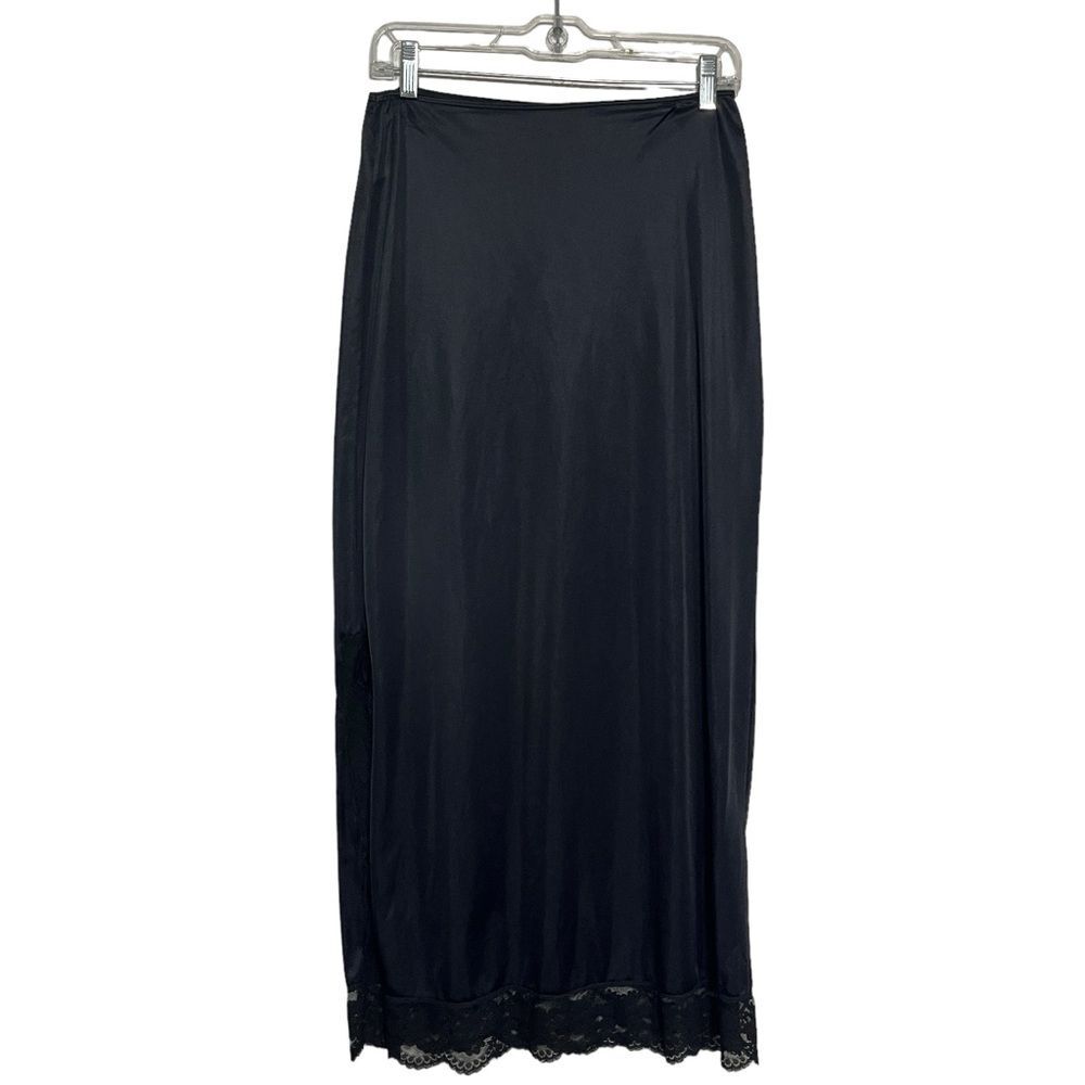 Vintage 60s half slip FORMET ROGERS black petite long lace hem, side slit